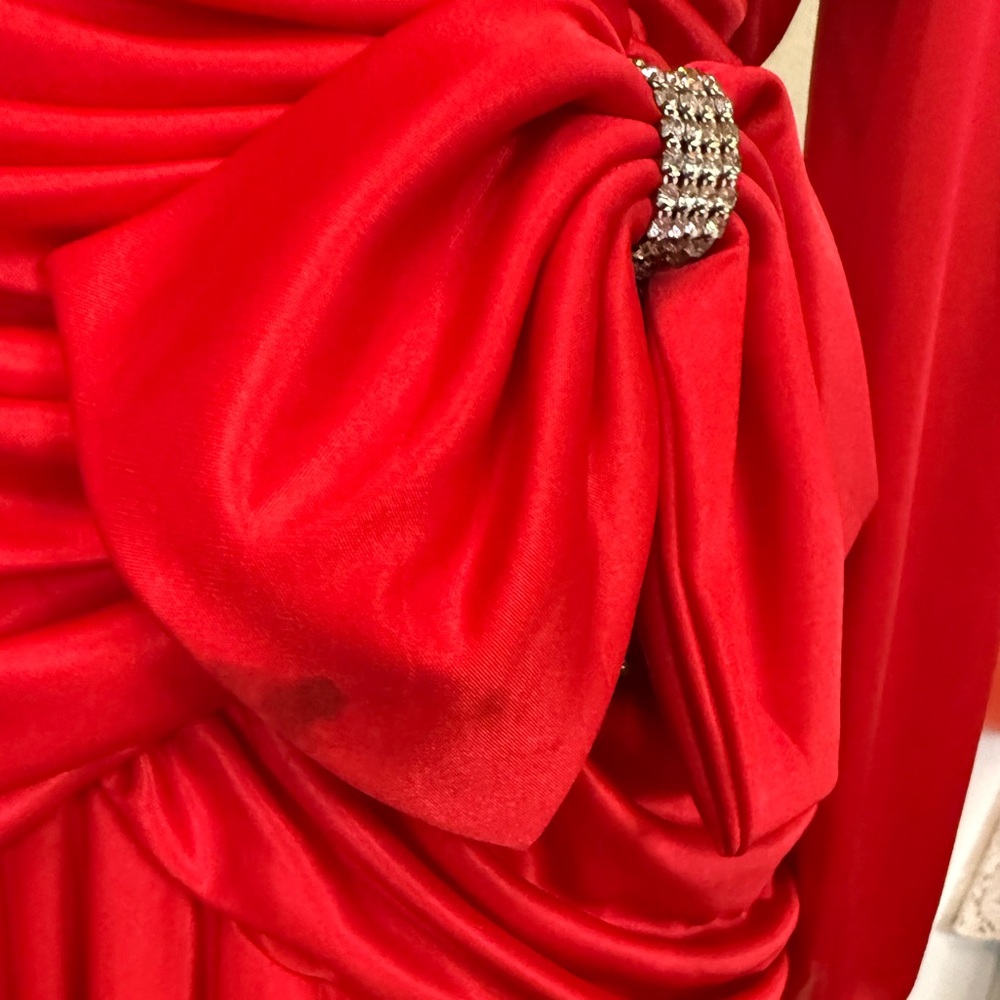 Vintage Red Draped Cocktail Dress Ruched Bodice Large - Picture 3 of 14
